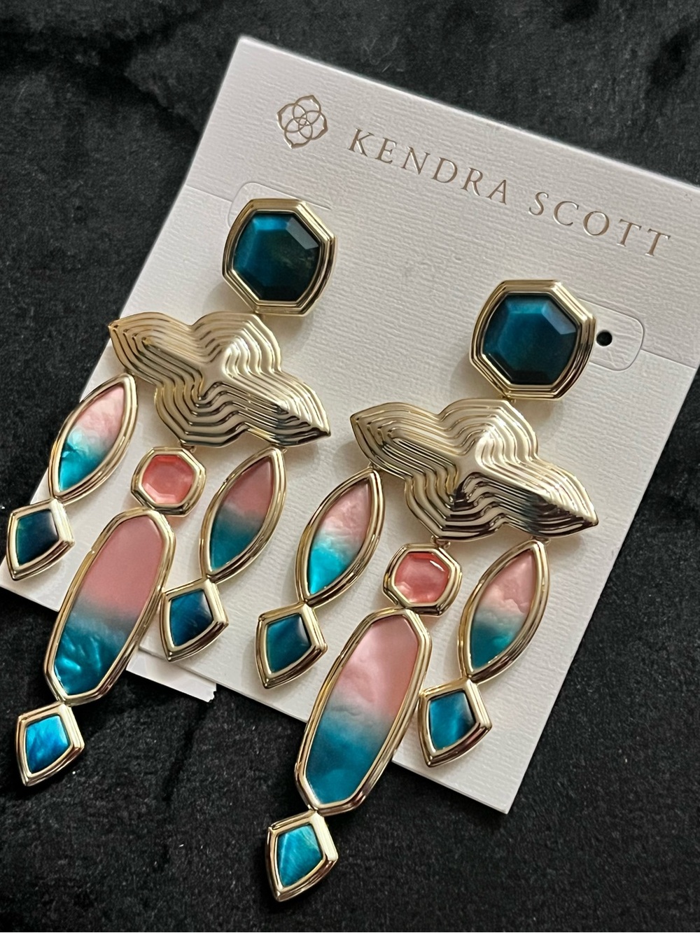 KENDRA SCOTT Gold Teal Mix Tiger’s Eye Monica Statement Earrings